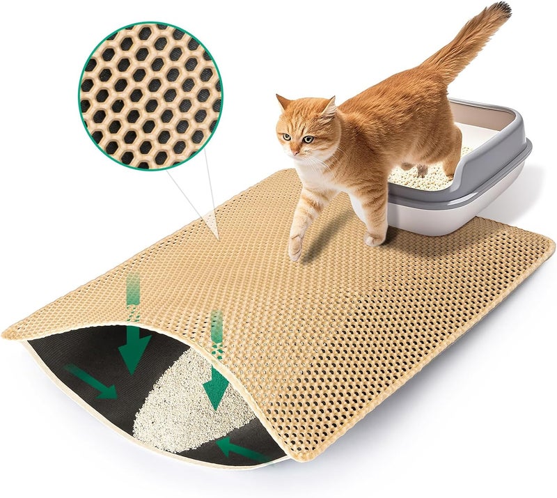 GRELY Cat Litter Mat,25"x16" Litter Box Mat,2 Layer Litter Trapping Mat for Indoor Cats,Litter Catcher Mats. Non-Slip Waterproof Urine Proof, Collapsable - Image 1